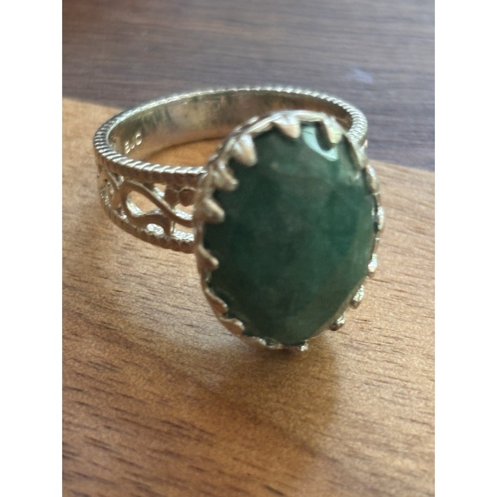 Vintage Green Raw Emerald Silver Statement Boho Ring Size 10